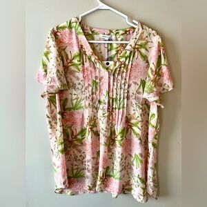 NWT Rose & Olive Womens Floral Pink/Green Blouse -1X-lightweight-flowy-bohemian